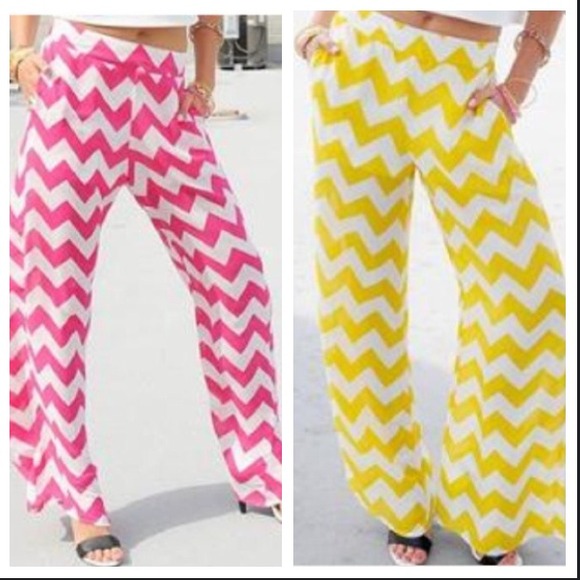 Palazzo chevron! Pink and yellow! - Picture 1 of 3