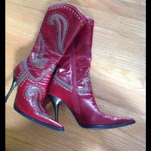 Red leather cowboy boots
