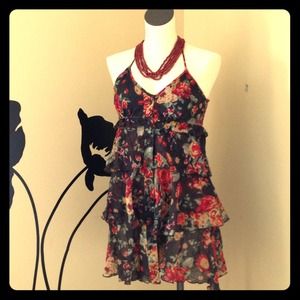 Floral print halter layered Linen dress