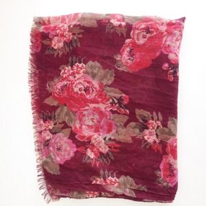 Red Pink Rose Print Scarf