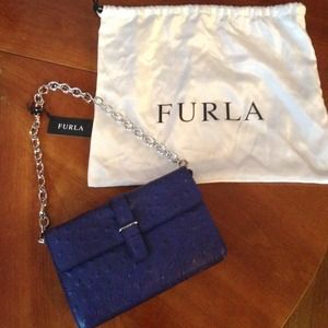 Authentic Furla mini purse with ostrich embossed