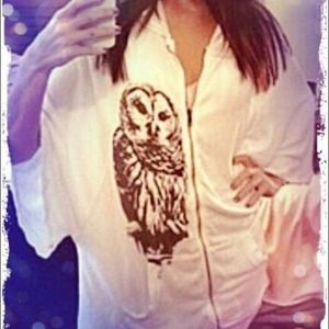 Wildfox kimono style long snowy owl zip up