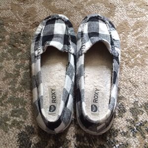 black and white checkered slip ons
