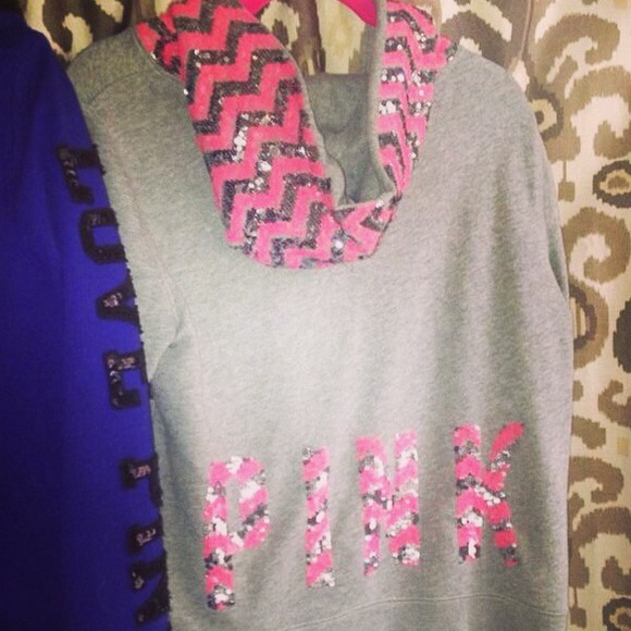 A gray and pink chevron bling zip up hoodie
