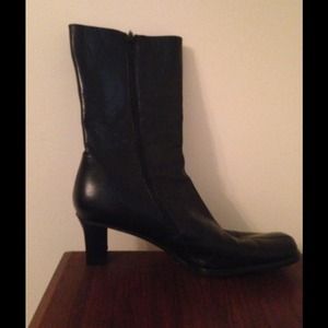 Black mid calf leather boots