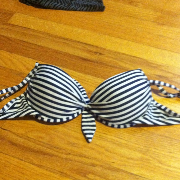 navy and white bikini top