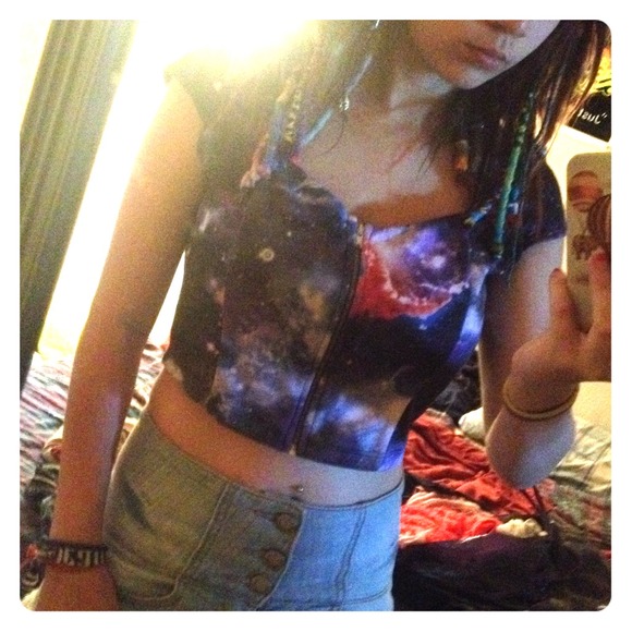 Galaxy print zip up crop top from Wet Seal size S
