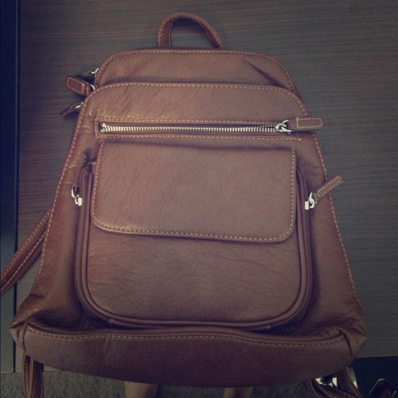 Brown faux leather backpack