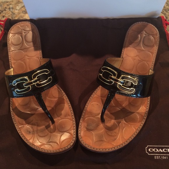Coach black patent leather sandals size 8 used
