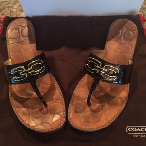 Coach black patent leather sandals size 8 used