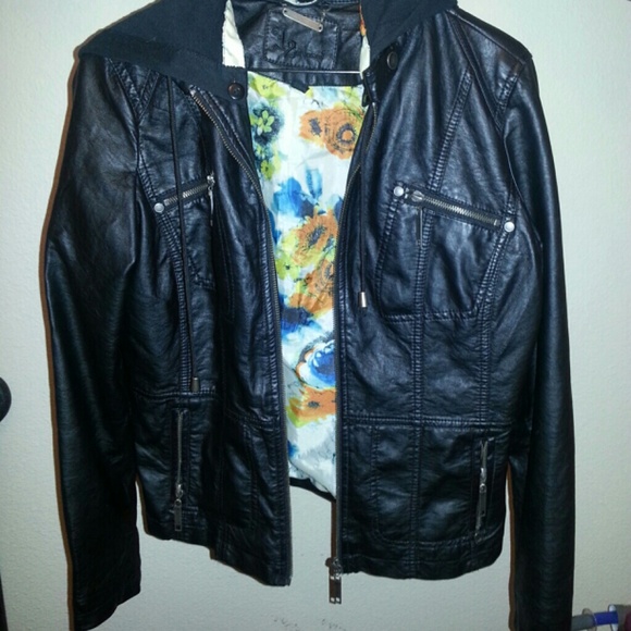 Faux Leather jacket with hood