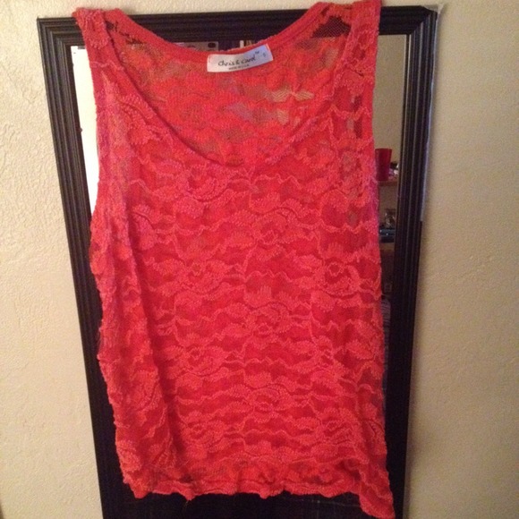 Orange floral lace tank top