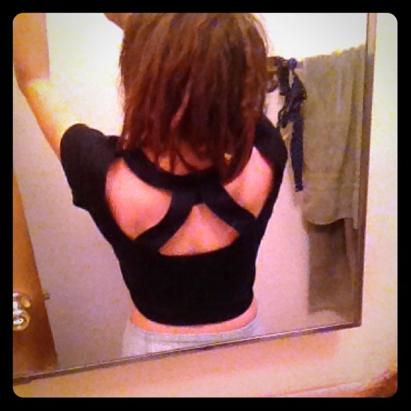 Black crop top with crossed back from Wet Seal