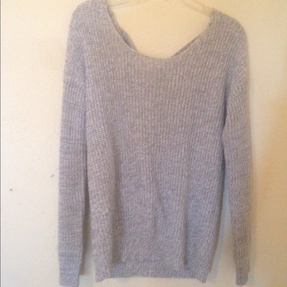 gray sweater cross-cross back
