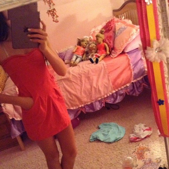 Pink strapless dress with pockets!