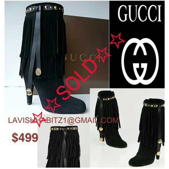 Gucci Devendra Fringe Boots - Black Suede - Picture 1 of 4