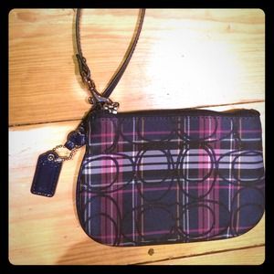 Authentic COACH plaid blue pink tartan wristlet