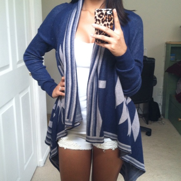 Long Navy Blue Tribal Cardigan