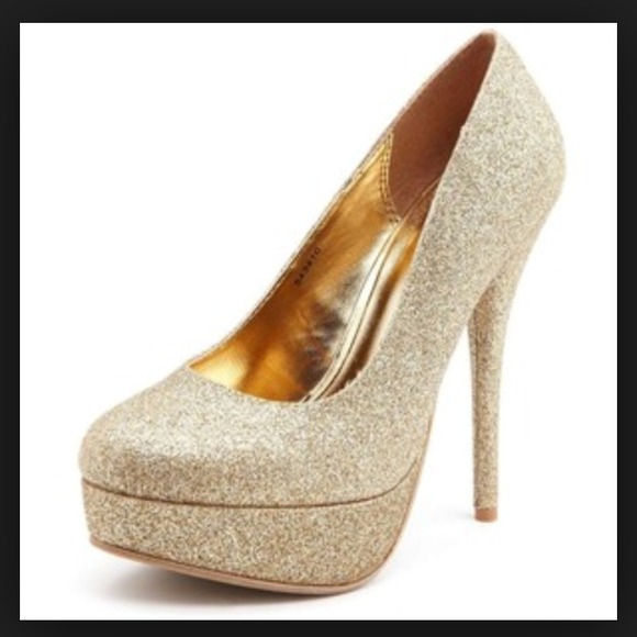 Gold Glitter Platform Pumps
