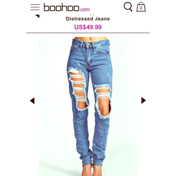 Boohoo extreme ripped mid blue distressed jeans!