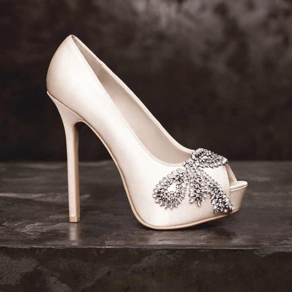 Vera Wang Shoes - Vera Wang Ivory Peep-Toe Pumps with Crystal Bows