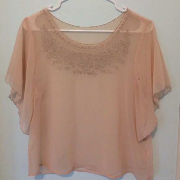 Tops - Embroidered neutral colored blouse