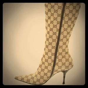 Authentic brown/tan canvas Gucci Boots