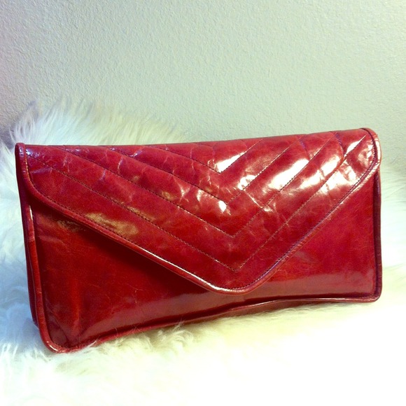 Vintage Red Leather Large Clutch