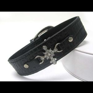 New Black Leather Rhinestone Cross Band Bracelet