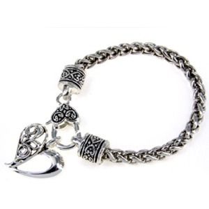 Silver Filigree Open Heart Charm Toggle Bracelet