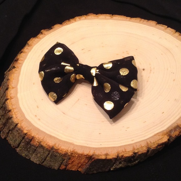 Black Bow & Gold Polkadots
