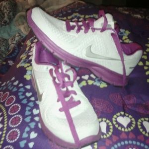 Gray and purple nikes