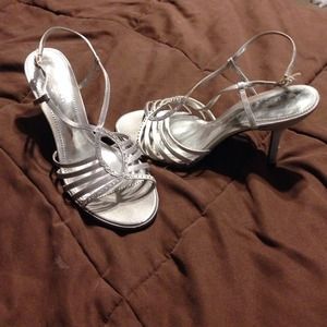 Silver heels with rhinestones