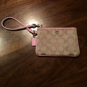 AUTHENTIC pink and tan coach wristlet
