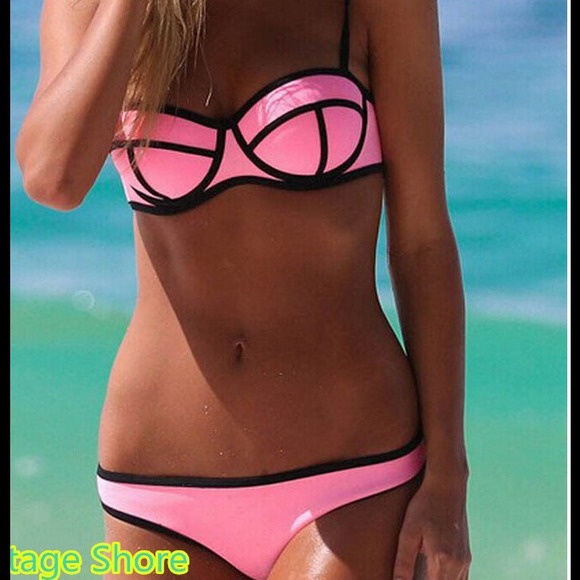 Pink bikini with black