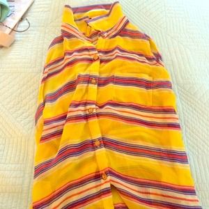 Yellow striped collared button down tank top
