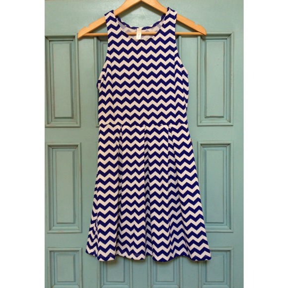 Blue and white chevron dress