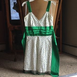White and green polka dot dress