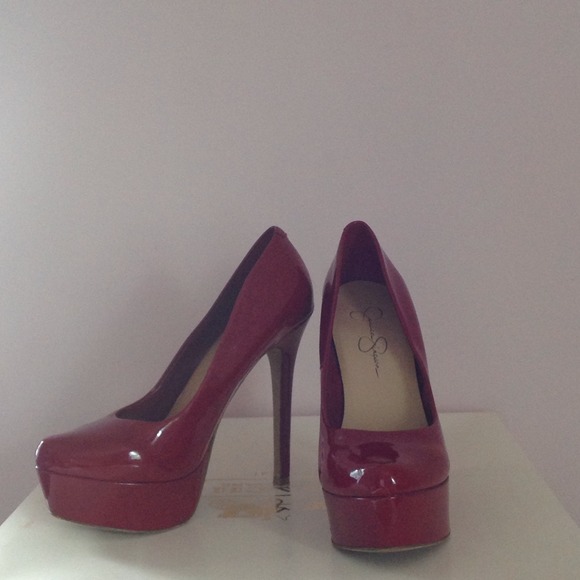 Ruby red patent leather platforms
