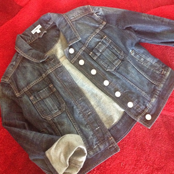Express cropped jean jacket, size Medium.