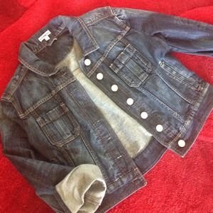 Express cropped jean jacket, size Medium.