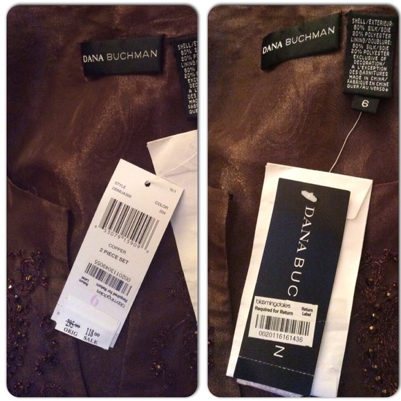 DANA BUCHMAN Vintage Sheer Brown Silk top, with beads & sequins - Picture 4 of 4