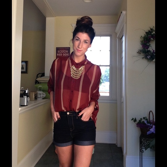 Burgundy sheer chiffon blouse