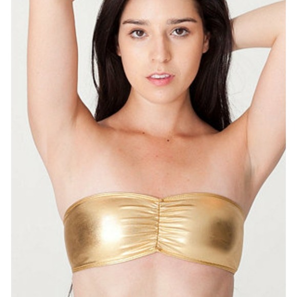 gold american apparel shiney tube bra/bandeau!