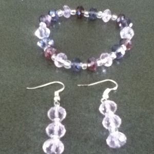 Pink and purple crystal bracelet/matching earrings
