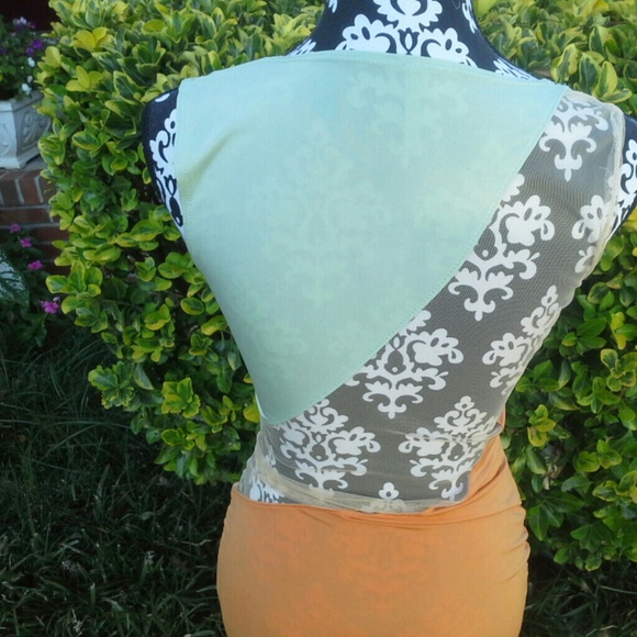 Midi Orange and Seafoam Green Dress with Mesh - Picture 4 of 4