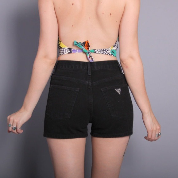 Vintage High Waist Black Shorts by Guess size S