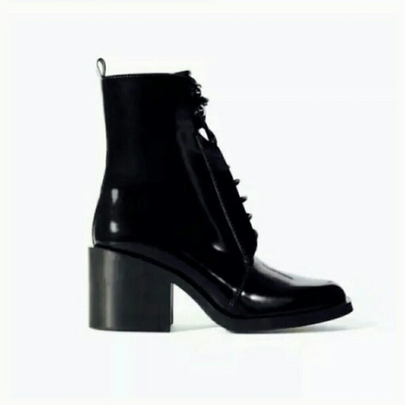 SOLD---Zara Black Leather Patent Combat Boots