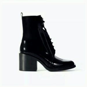 SOLD---Zara Black Leather Patent Combat Boots