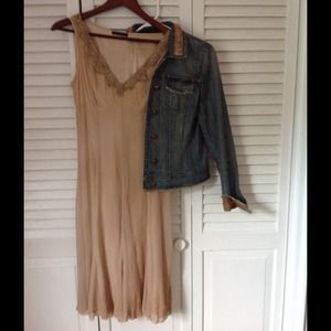NWOT Elie Tahari nude beaded dress w/ denim jacket